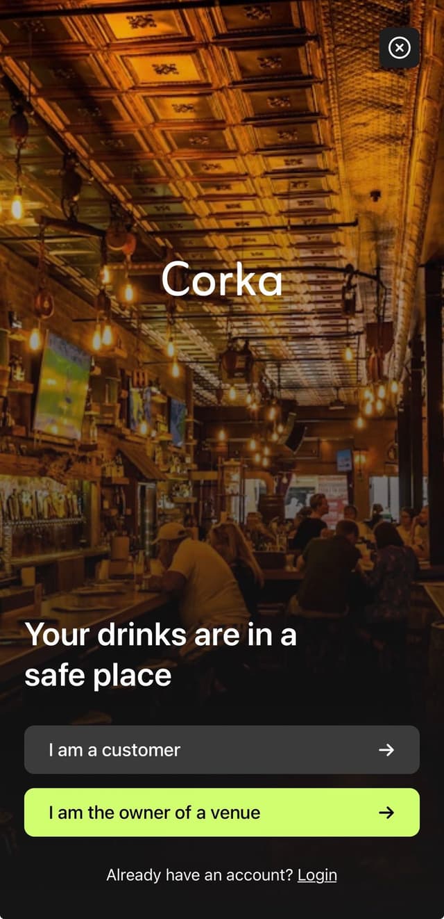 Corka app welcome screen